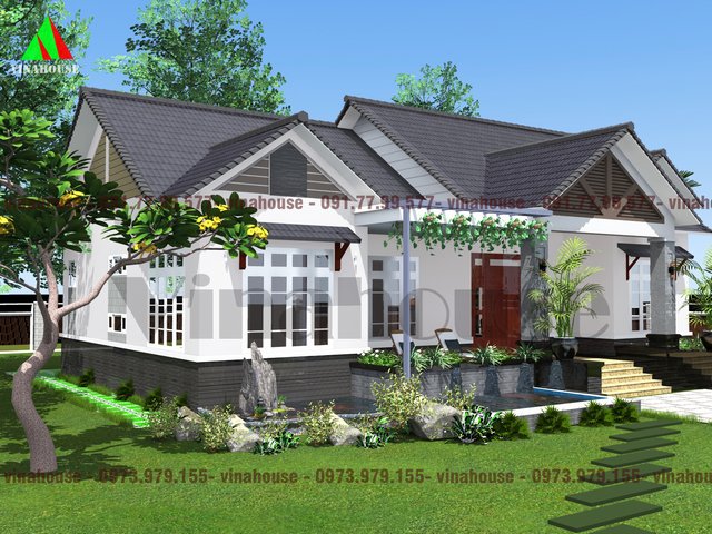 Thiết kế biệt thự vườn 1 tầng mái thái 150m2 4 phòng ngủ ông Thịnh Vĩnh Phúc